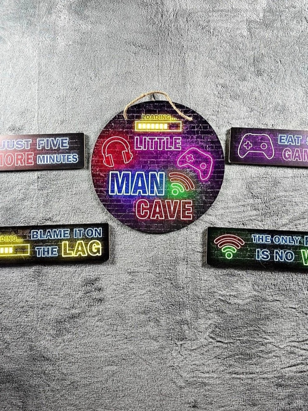 Gaming Decor Posters, Neon Wooden WallArt Set of 5, Themed Signs for Gaming Room
